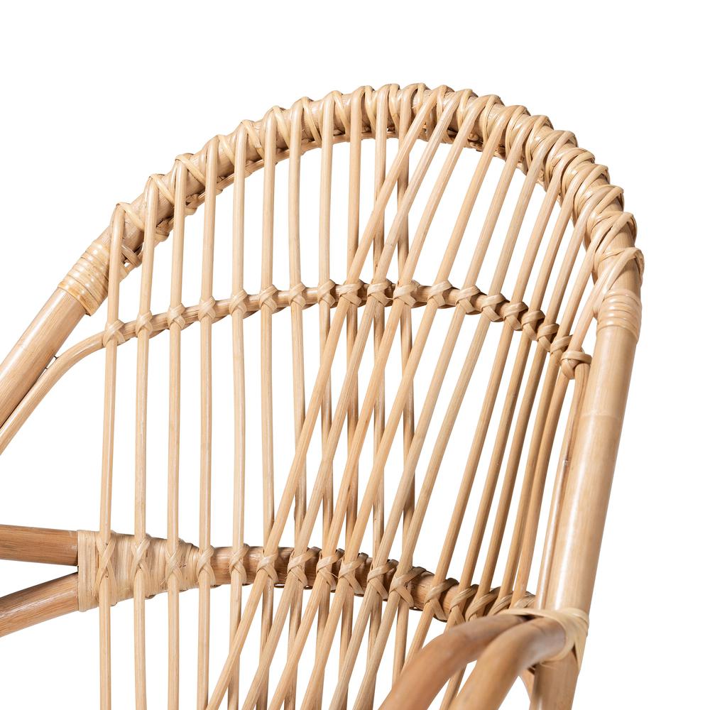 Bohemian White Fabric Upholstered and Natural Brown Finished Rattan Accent Chair. Picture 15