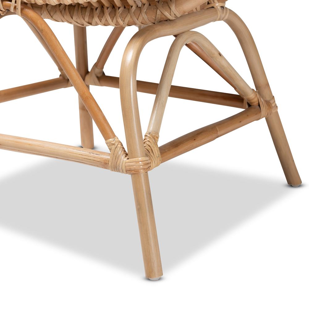 Bohemian White Fabric Upholstered and Natural Brown Finished Rattan Accent Chair. Picture 16