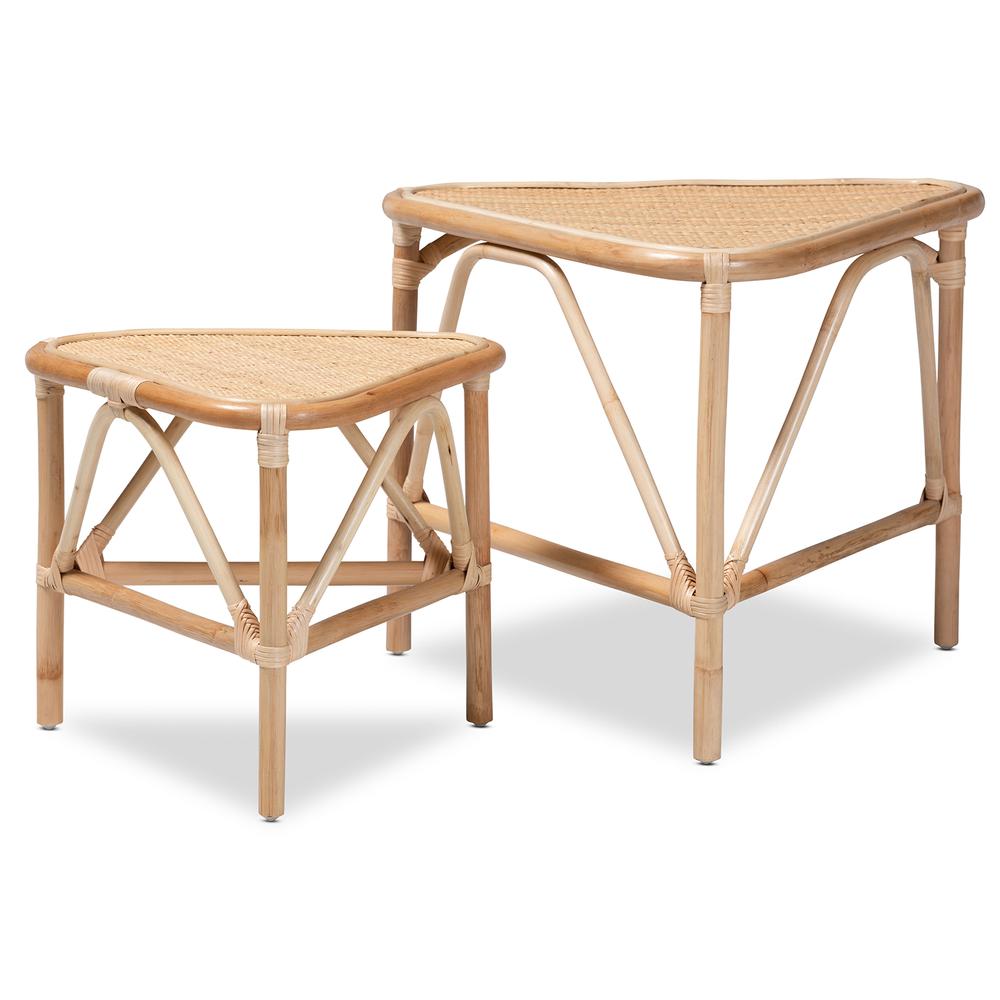 Bohemian Natural Brown Finished Rattan 2-Piece End Table Set. Picture 9