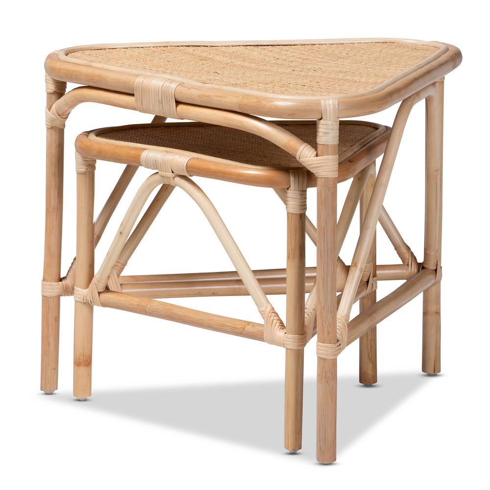 Bohemian Natural Brown Finished Rattan 2-Piece End Table Set. Picture 11