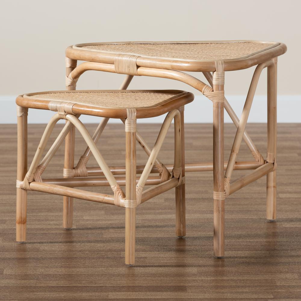 Bohemian Natural Brown Finished Rattan 2-Piece End Table Set. Picture 15
