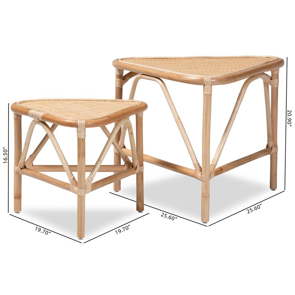 Bohemian Natural Brown Finished Rattan 2-Piece End Table Set. Picture 16