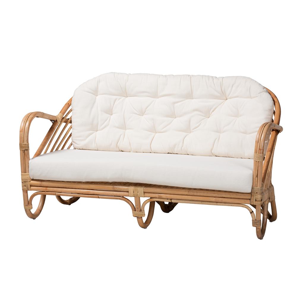 bali & pari Aliane Modern Bohemian Natural Brown Antique Rattan Loveseat. Picture 11