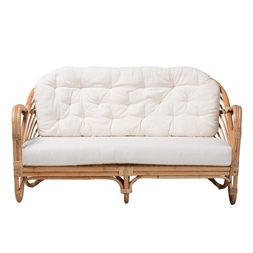 bali & pari Aliane Modern Bohemian Natural Brown Antique Rattan Loveseat. Picture 12