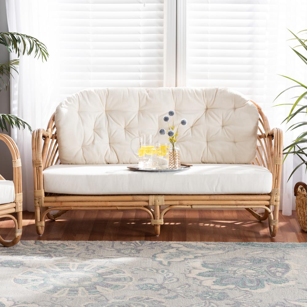 bali & pari Aliane Modern Bohemian Natural Brown Antique Rattan Loveseat. Picture 18