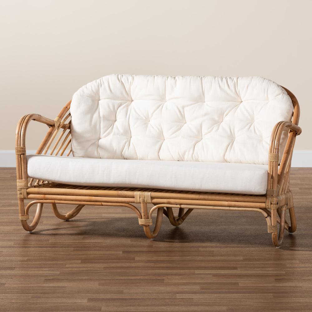 bali & pari Aliane Modern Bohemian Natural Brown Antique Rattan Loveseat. Picture 19