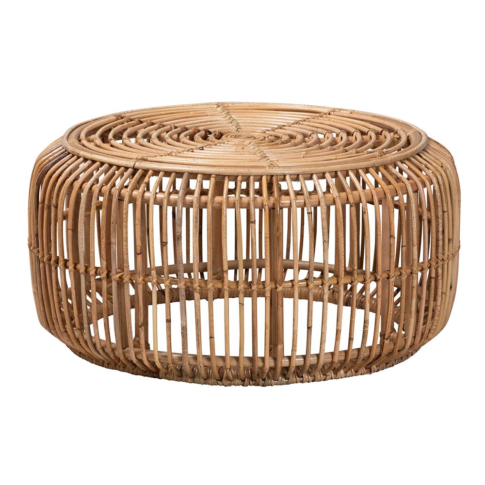 bali & pari Aliane Modern Bohemian Natural Brown Antique Rattan Coffee Table. Picture 8