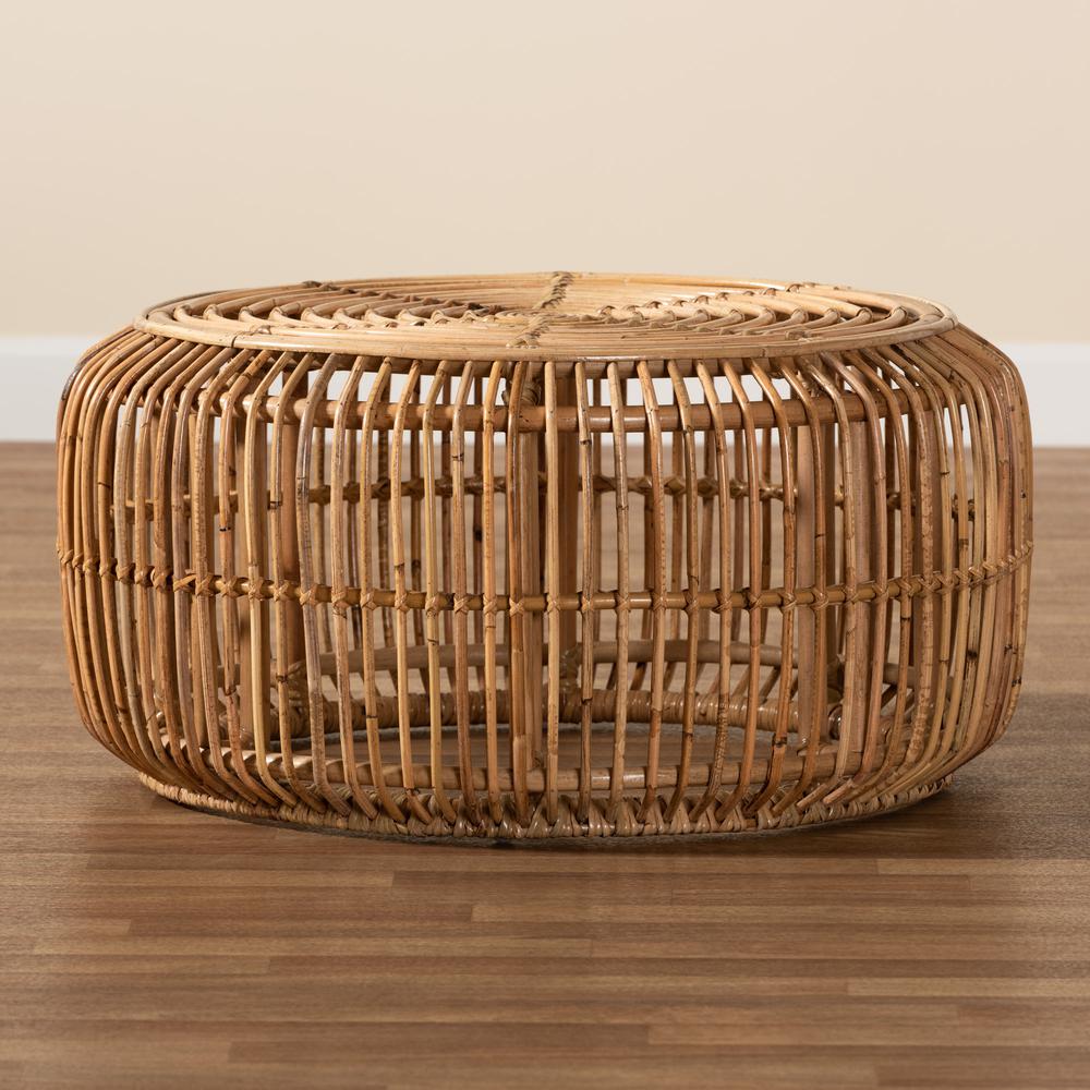 bali & pari Aliane Modern Bohemian Natural Brown Antique Rattan Coffee Table. Picture 13