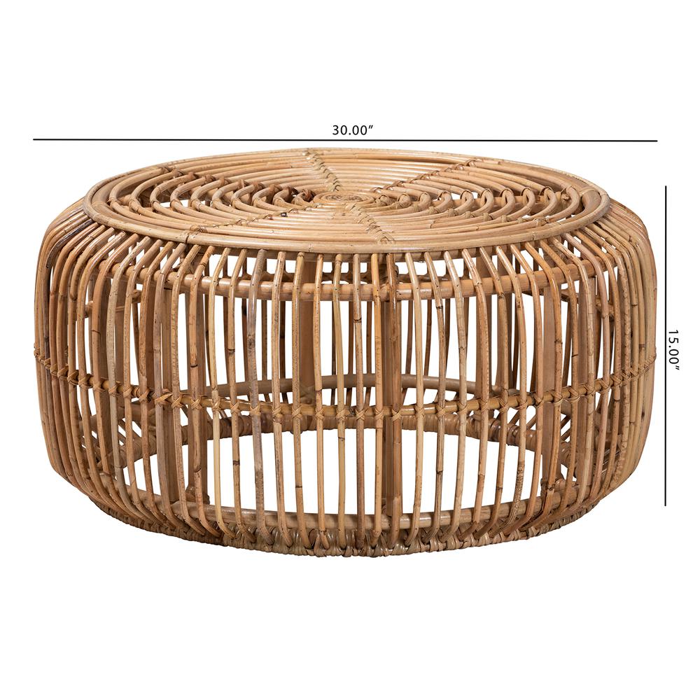 bali & pari Aliane Modern Bohemian Natural Brown Antique Rattan Coffee Table. Picture 14