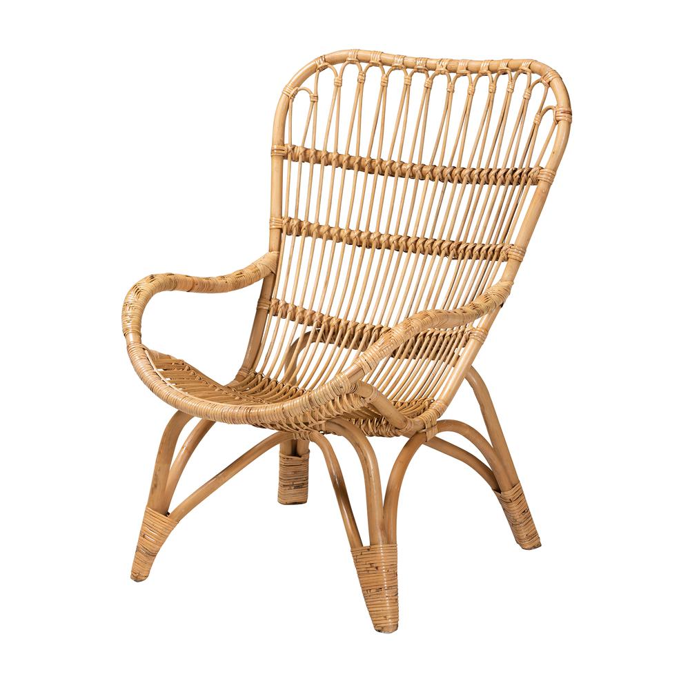 bali & pari Earvin Modern Bohemian Natural Brown Rattan Armchair. Picture 11