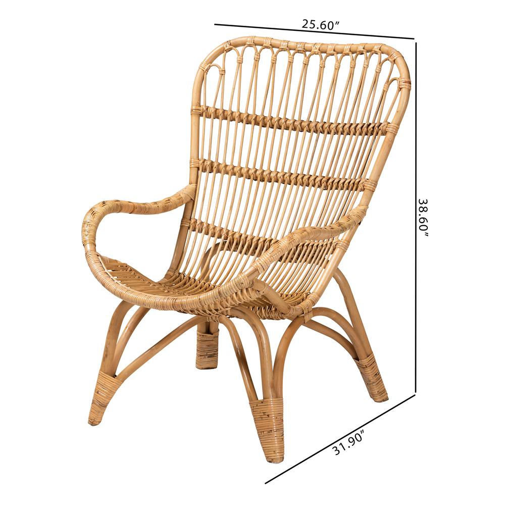 bali & pari Earvin Modern Bohemian Natural Brown Rattan Armchair. Picture 20