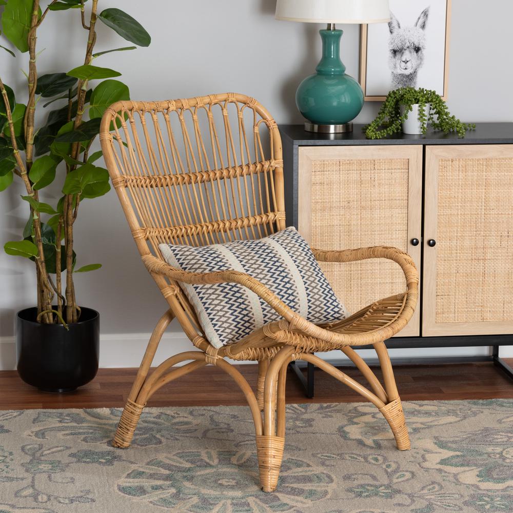 bali & pari Earvin Modern Bohemian Natural Brown Rattan Armchair. Picture 18