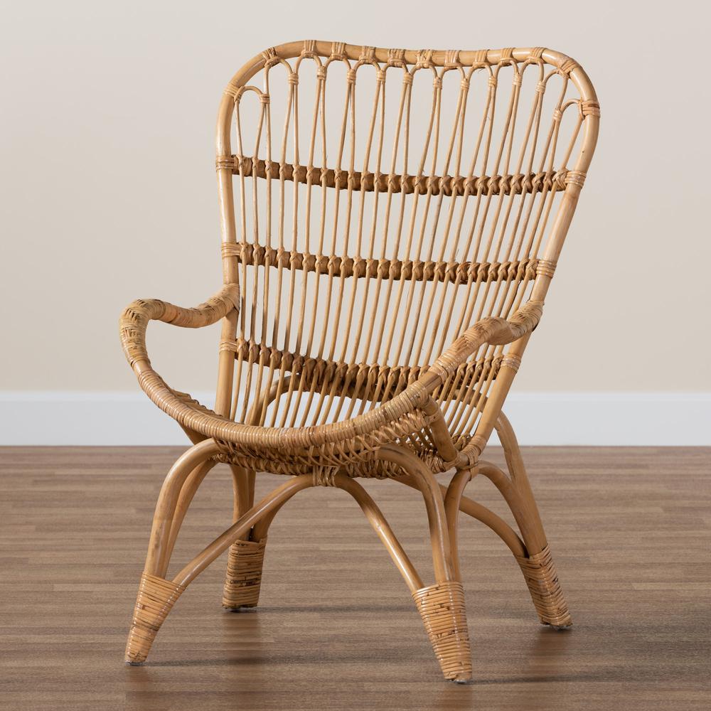 bali & pari Earvin Modern Bohemian Natural Brown Rattan Armchair. Picture 19