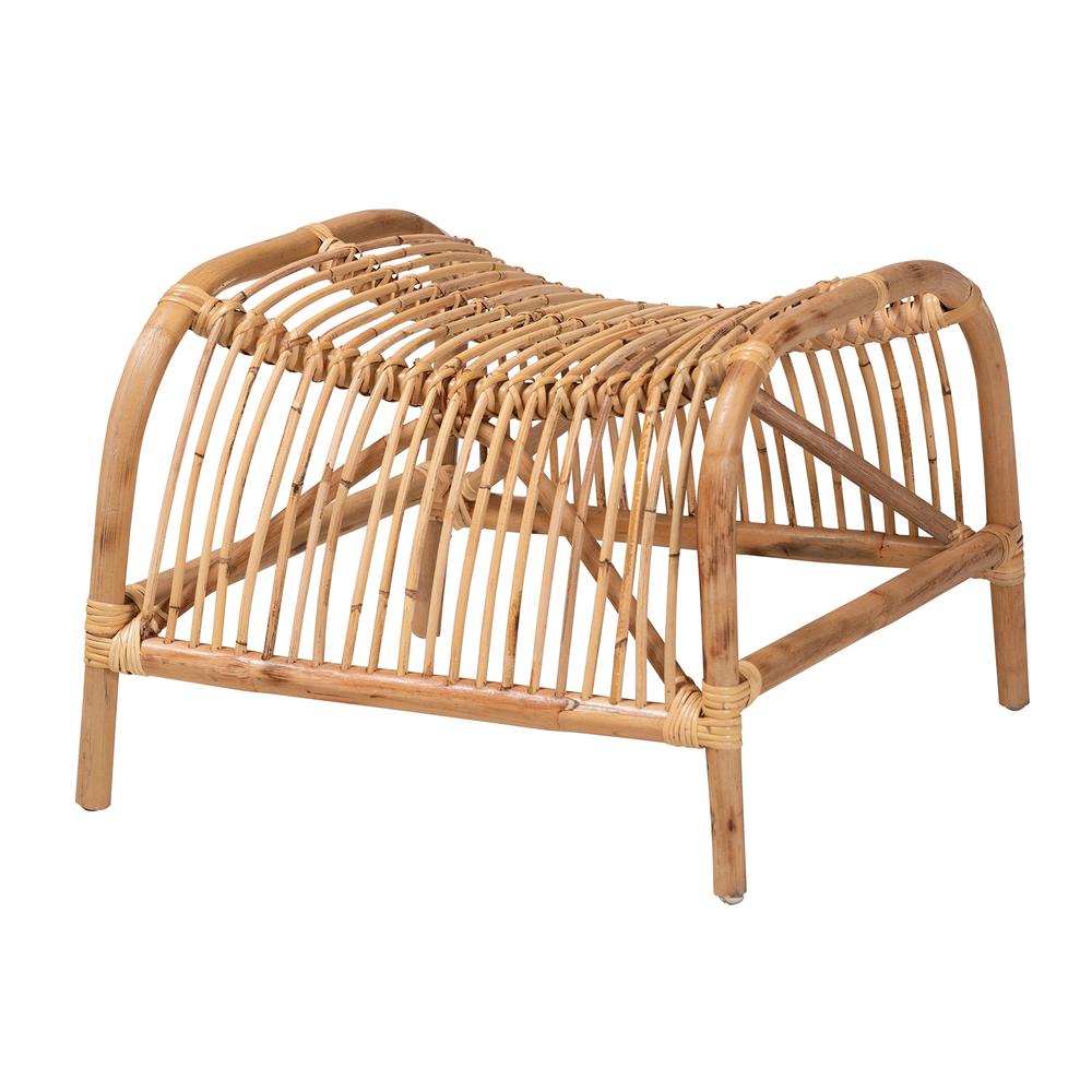 bali & pari Lamaria Modern Bohmenian Natural Brown Antique Rattan Footstool. Picture 8