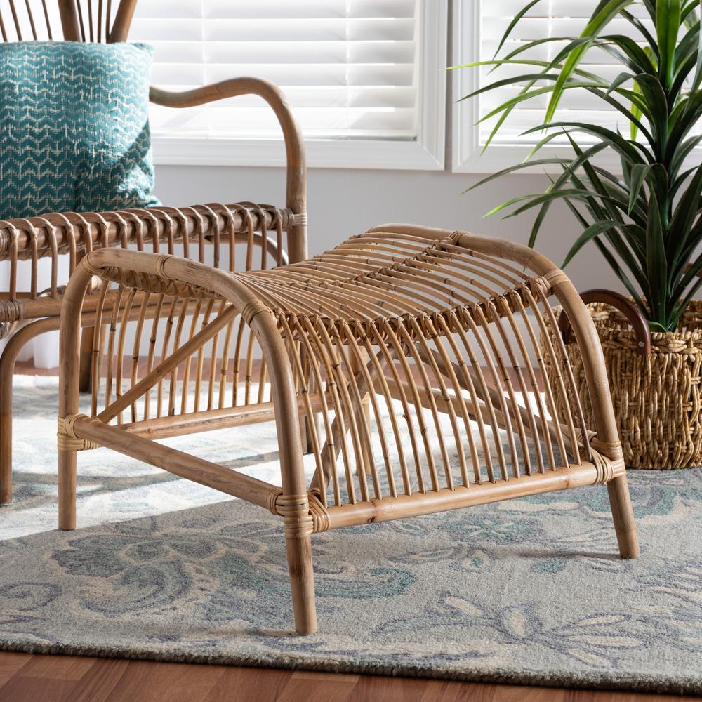 bali & pari Lamaria Modern Bohmenian Natural Brown Antique Rattan Footstool. Picture 12