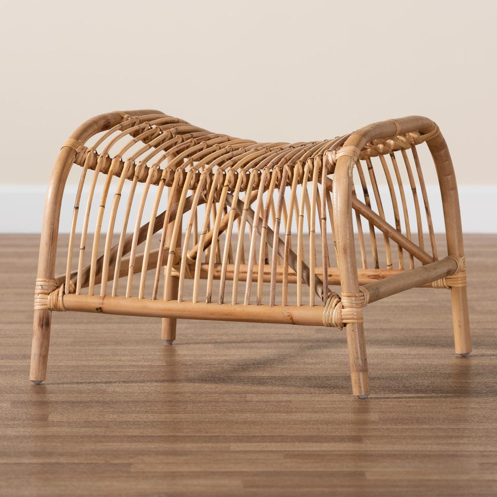 bali & pari Lamaria Modern Bohmenian Natural Brown Antique Rattan Footstool. Picture 13