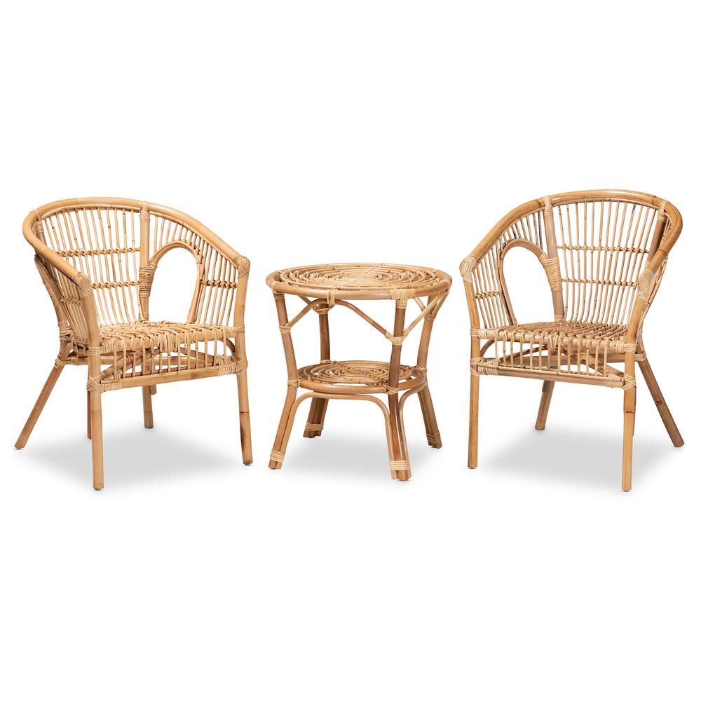 Alleta Modern Bohemian Natural Brown Rattan 3-Piece Living Room Set. Picture 11