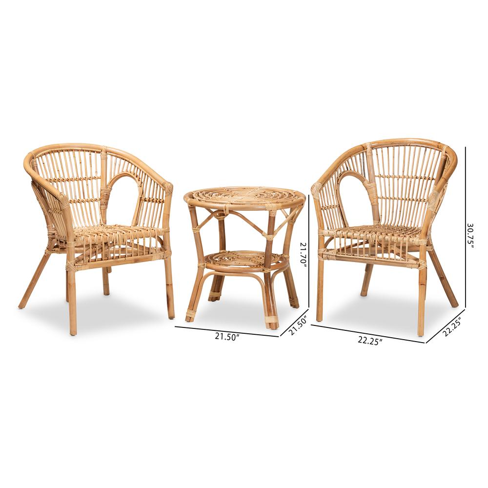 Alleta Modern Bohemian Natural Brown Rattan 3-Piece Living Room Set. Picture 20
