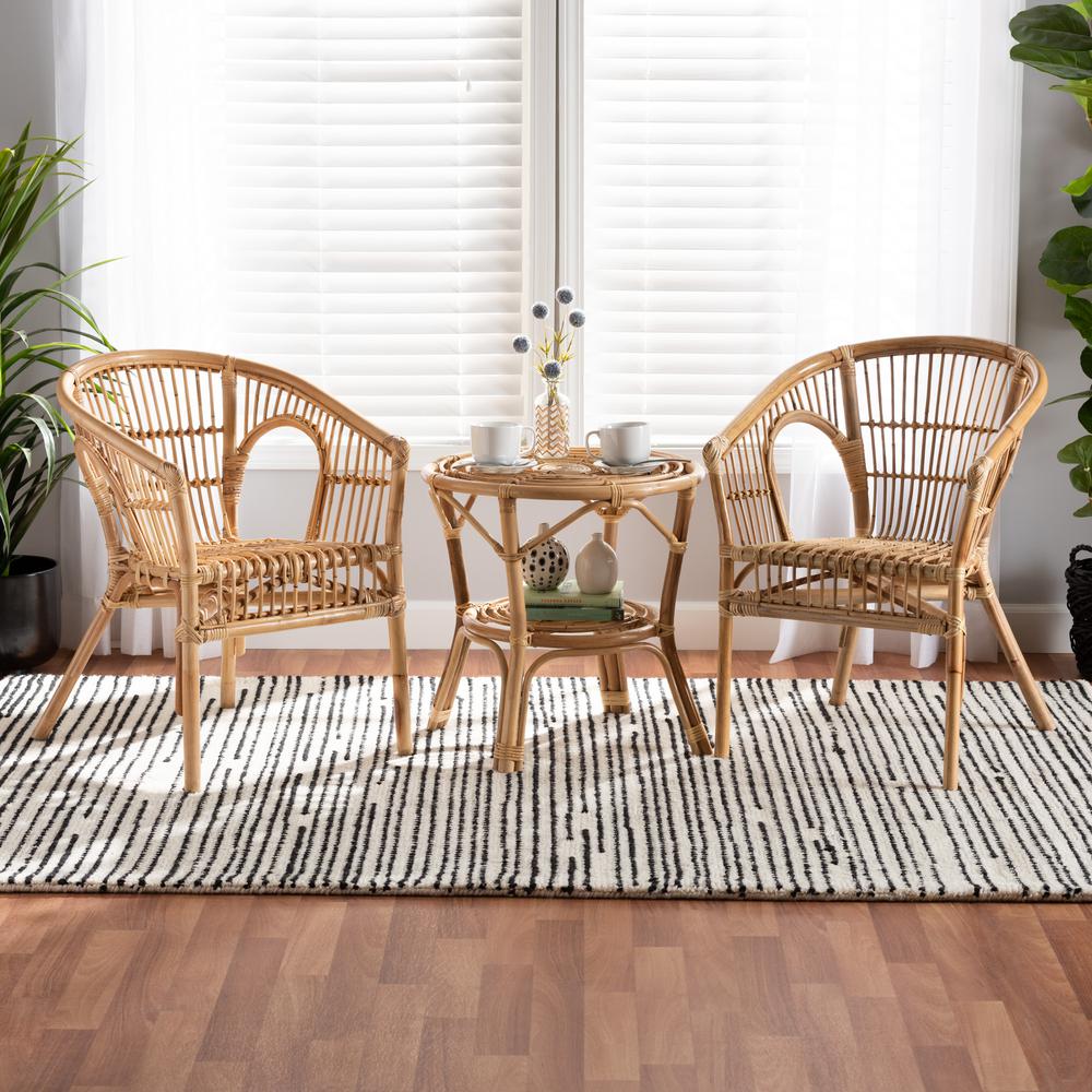 Alleta Modern Bohemian Natural Brown Rattan 3-Piece Living Room Set. Picture 18
