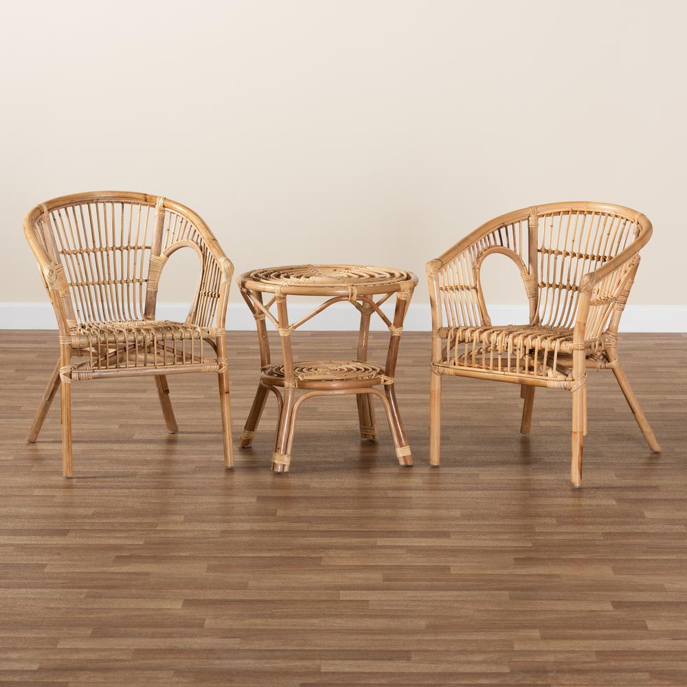 Alleta Modern Bohemian Natural Brown Rattan 3-Piece Living Room Set. Picture 19