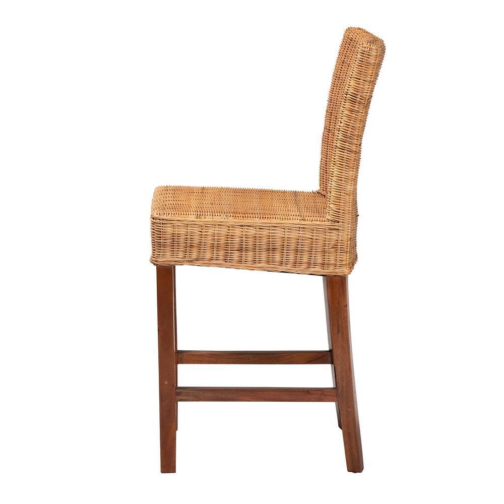 Bohemian Natural Rattan and Mahogany Wood Counter Stool. Picture 13
