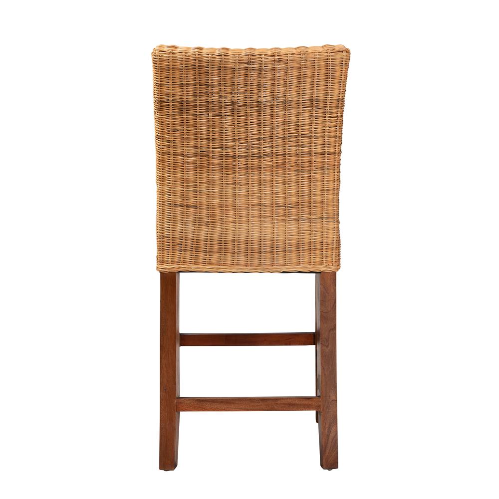 Bohemian Natural Rattan and Mahogany Wood Counter Stool. Picture 14