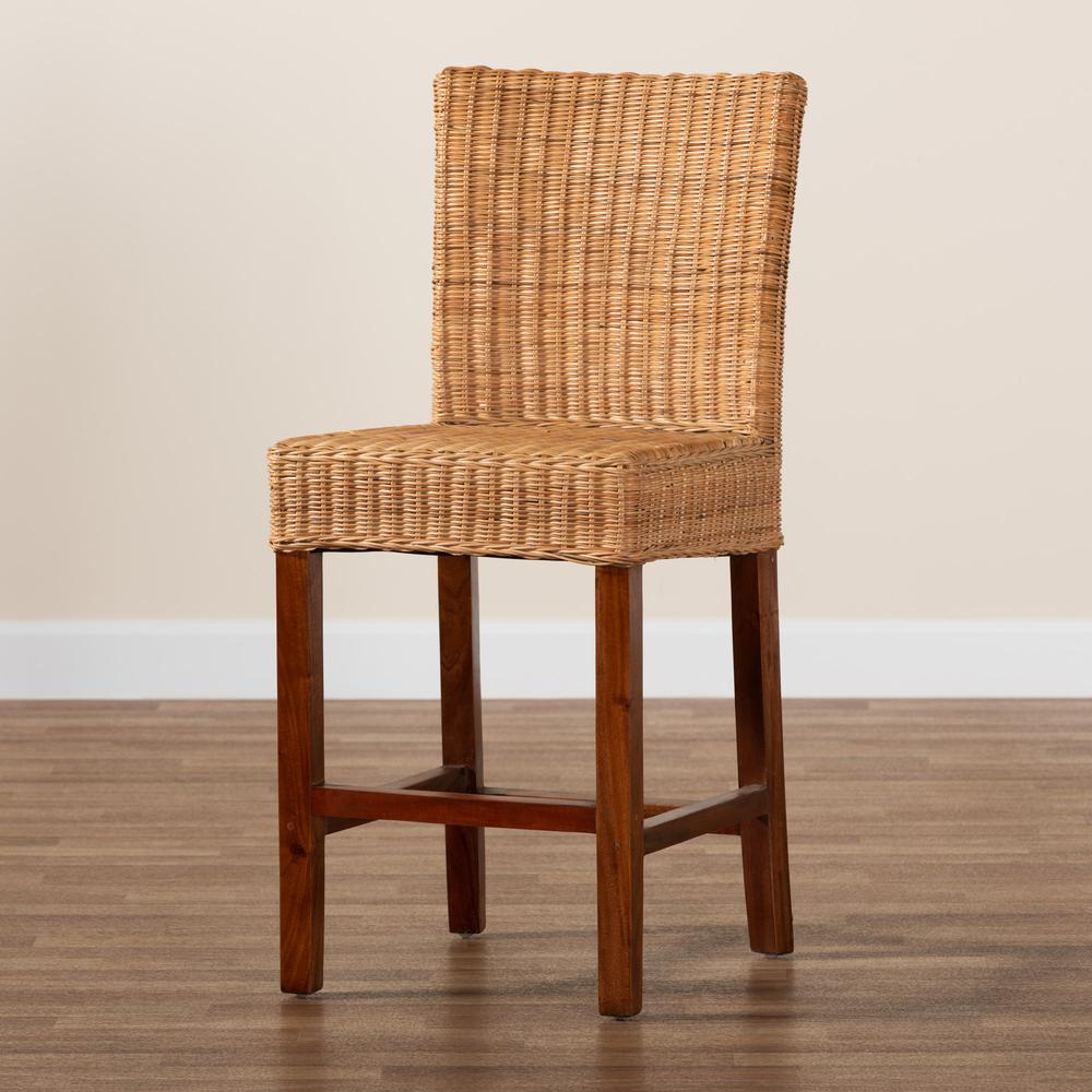 Bohemian Natural Rattan and Mahogany Wood Counter Stool. Picture 19