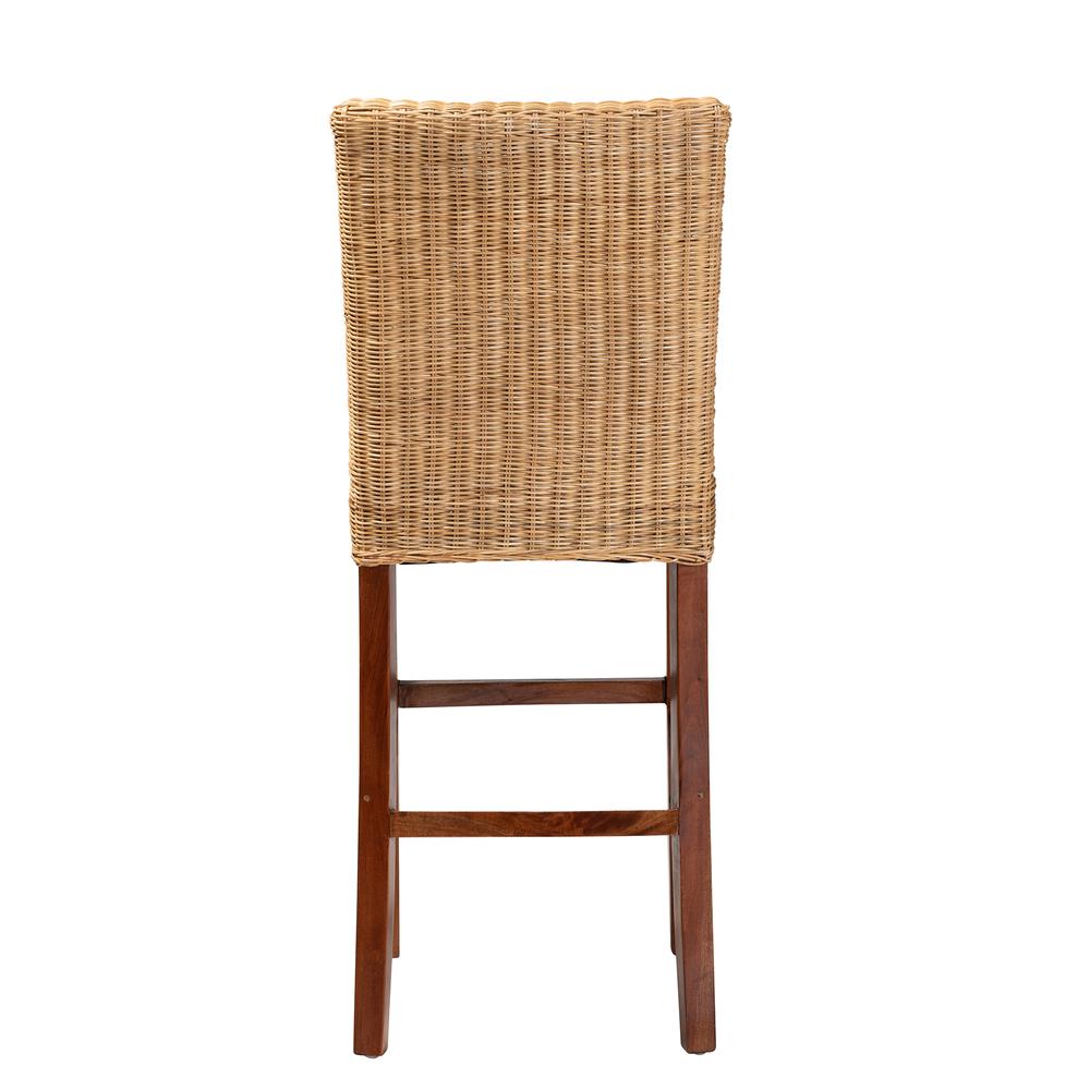 bali & pari Racquel Modern Bohemian Natural Rattan and Mahogany Wood Bar Stool. Picture 14