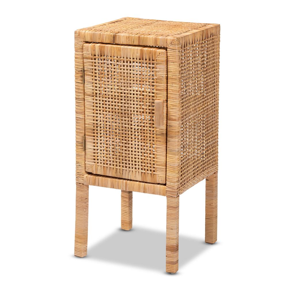 bali & pari Vivan Modern Bohemian Natural Brown Rattan 1-Door Nightstand. Picture 12