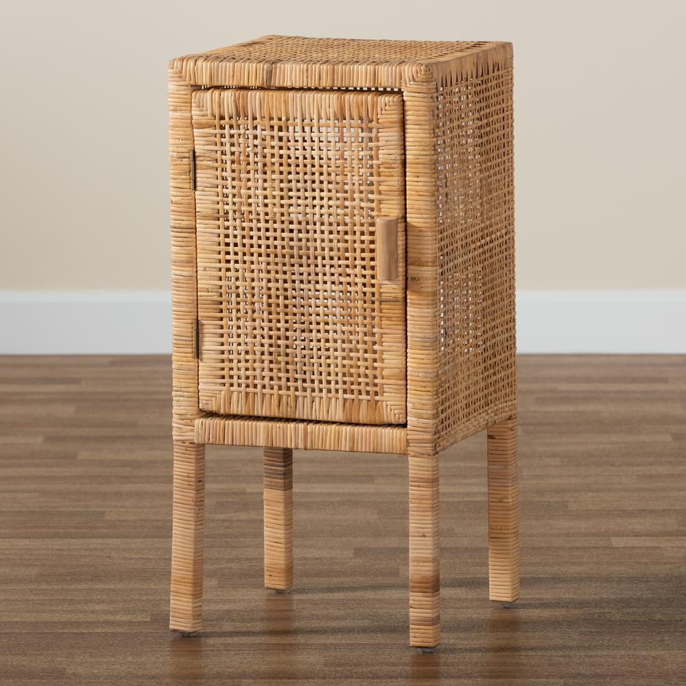 bali & pari Vivan Modern Bohemian Natural Brown Rattan 1-Door Nightstand. Picture 21
