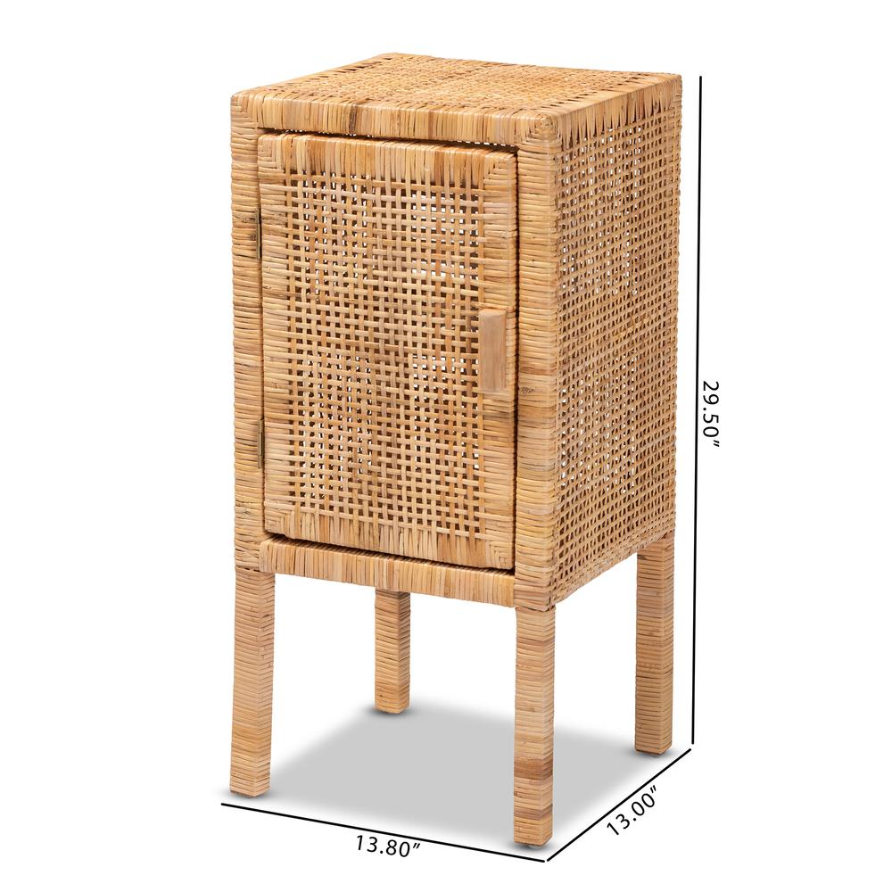 bali & pari Vivan Modern Bohemian Natural Brown Rattan 1-Door Nightstand. Picture 22
