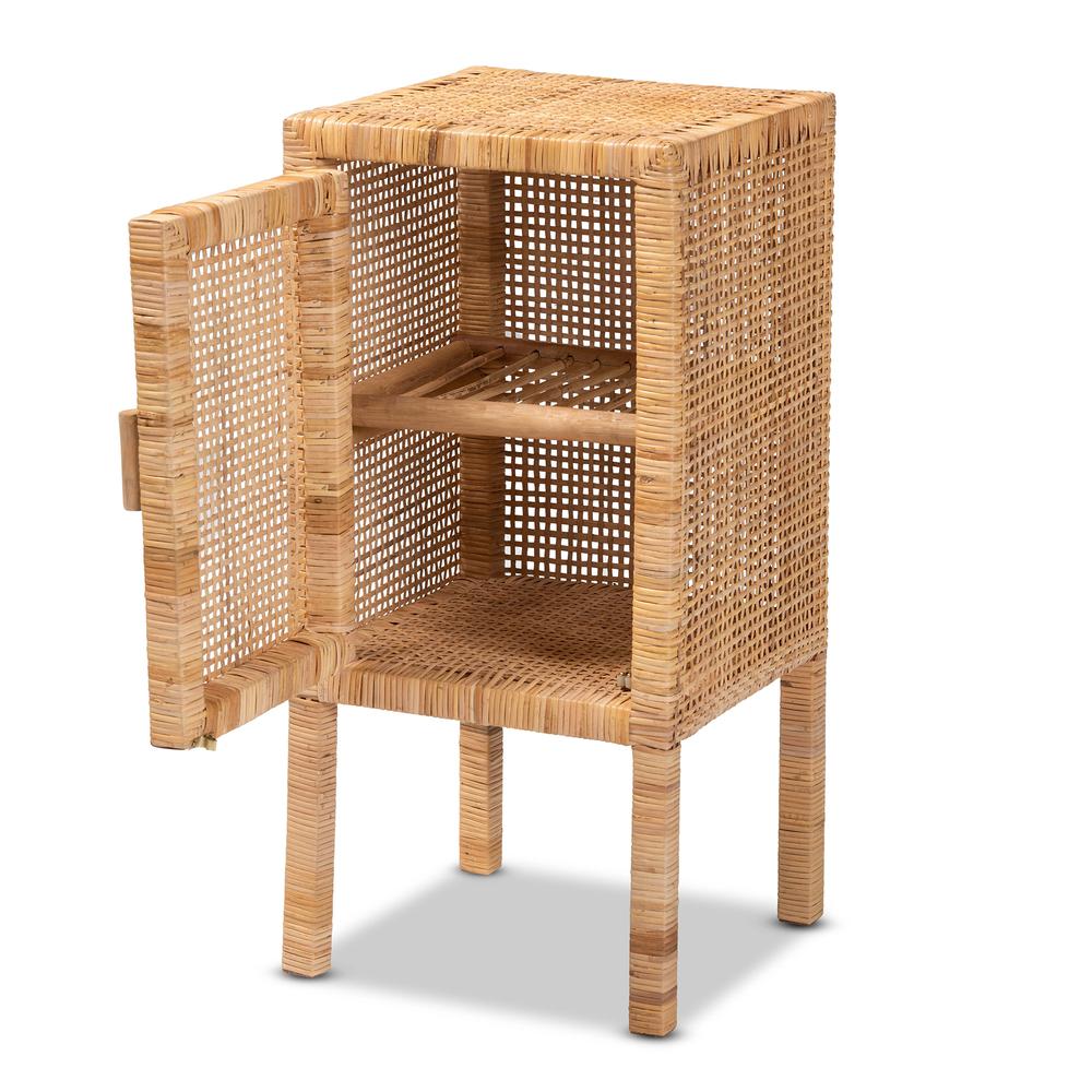 bali & pari Vivan Modern Bohemian Natural Brown Rattan 1-Door Nightstand. Picture 13