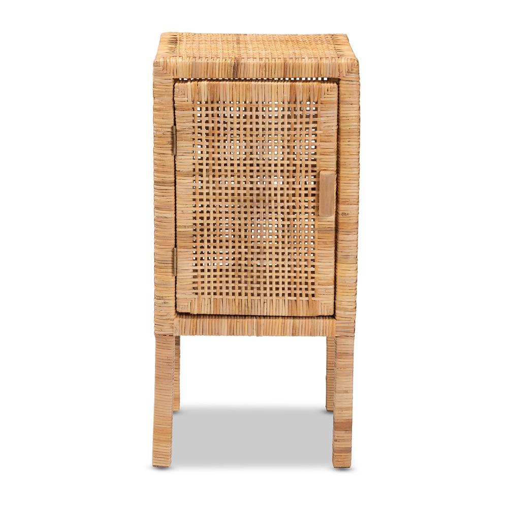 bali & pari Vivan Modern Bohemian Natural Brown Rattan 1-Door Nightstand. Picture 14