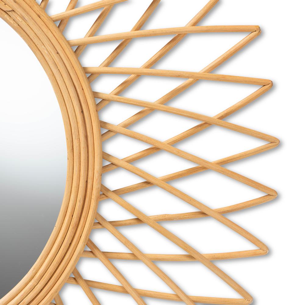 bali & pari Vera Modern Bohemian Natural Brown Rattan Accent Wall Mirror. Picture 6