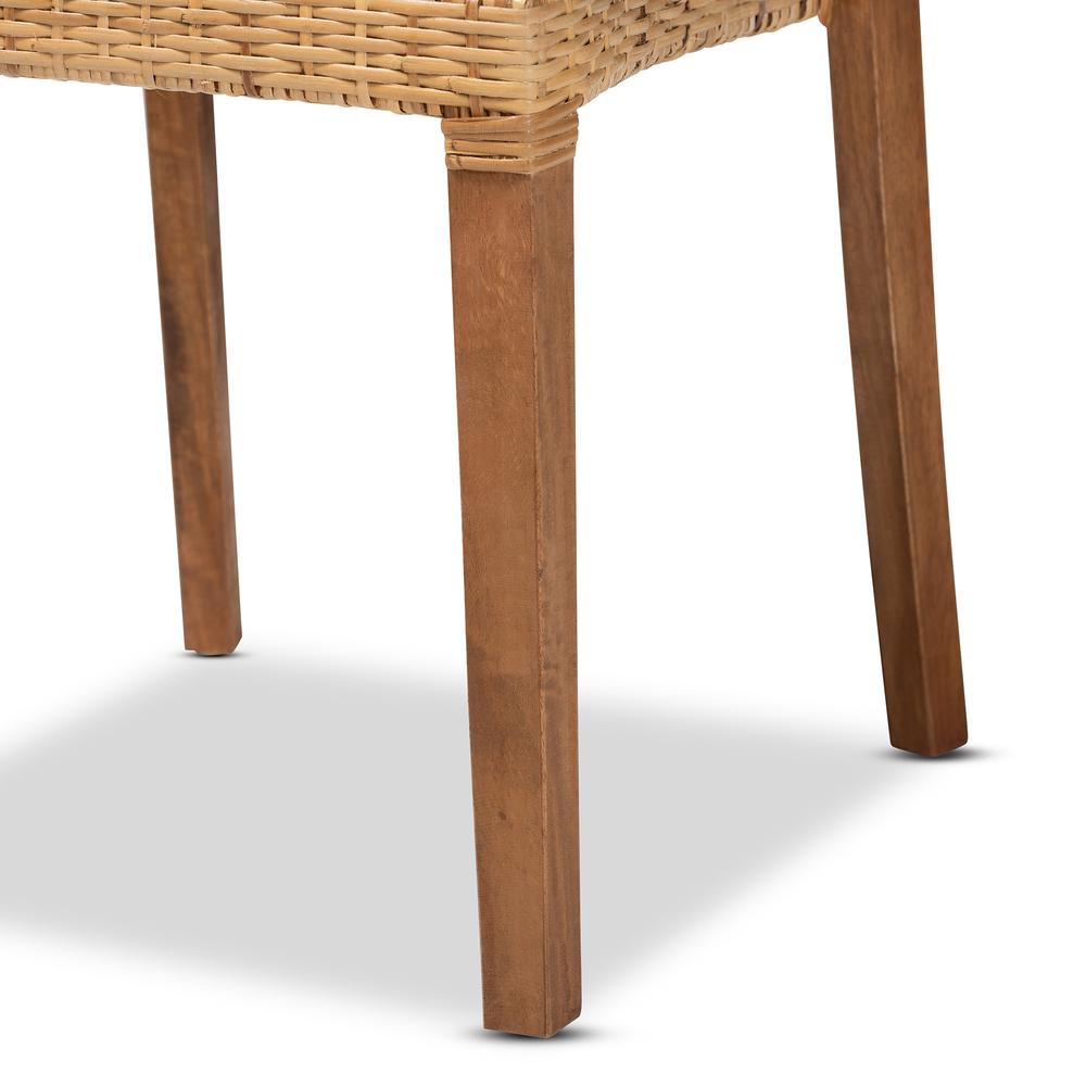 Walnut Brown Mahogany Wood and Natural Rattan 2-Piece Dining Chair Set. Picture 14