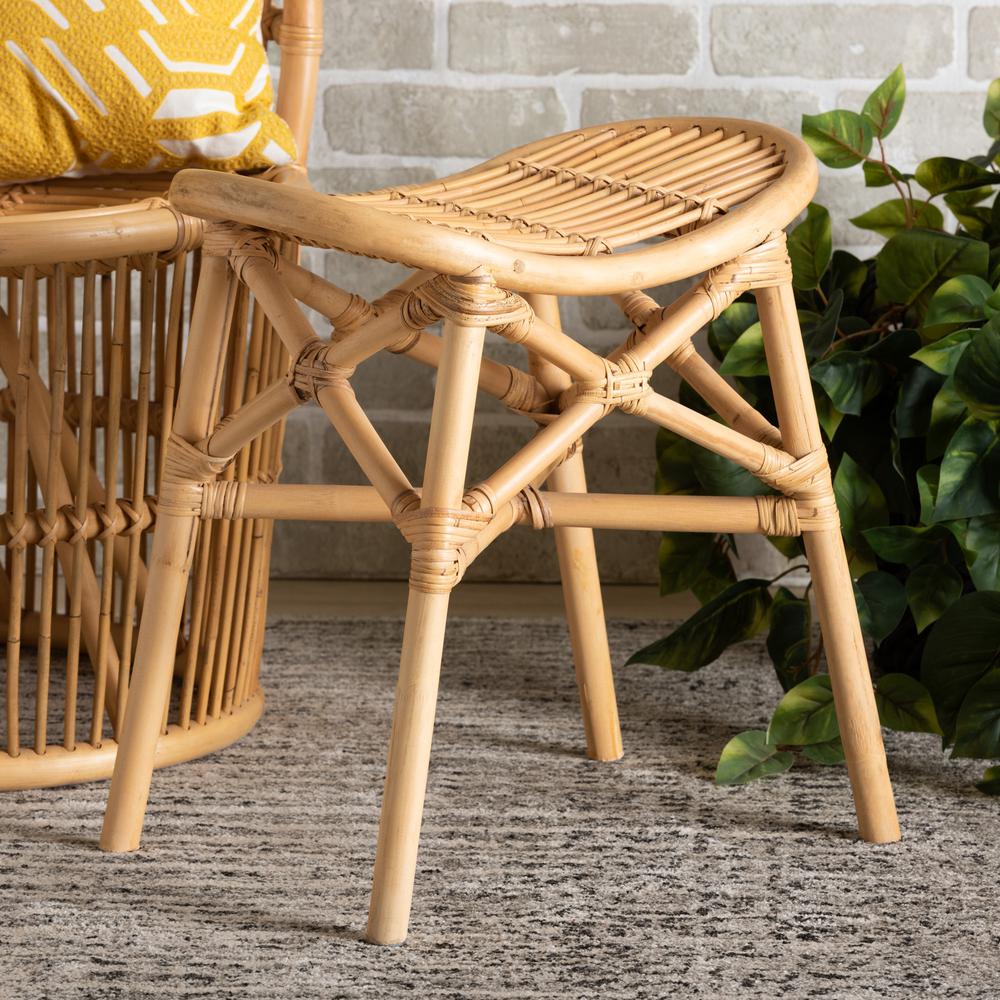 bali & pari Elgon Modern Bohemian Natural Brown Rattan Footstool. Picture 16