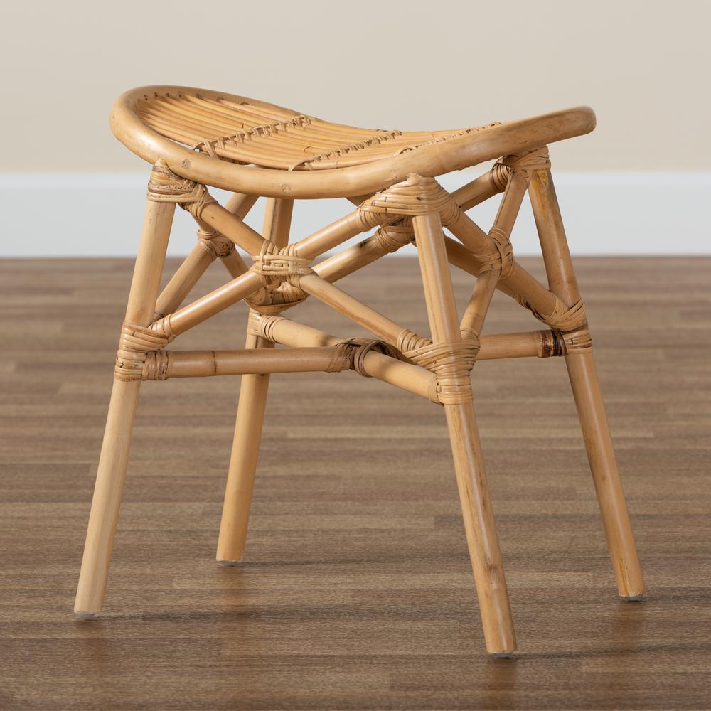 bali & pari Elgon Modern Bohemian Natural Brown Rattan Footstool. Picture 17