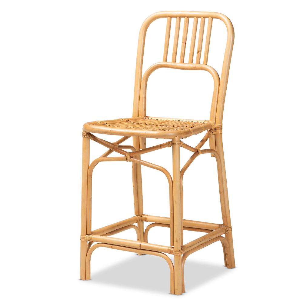 bali & pari Ivora Modern Bohemian Natural Brown Rattan Counter Stool. Picture 11