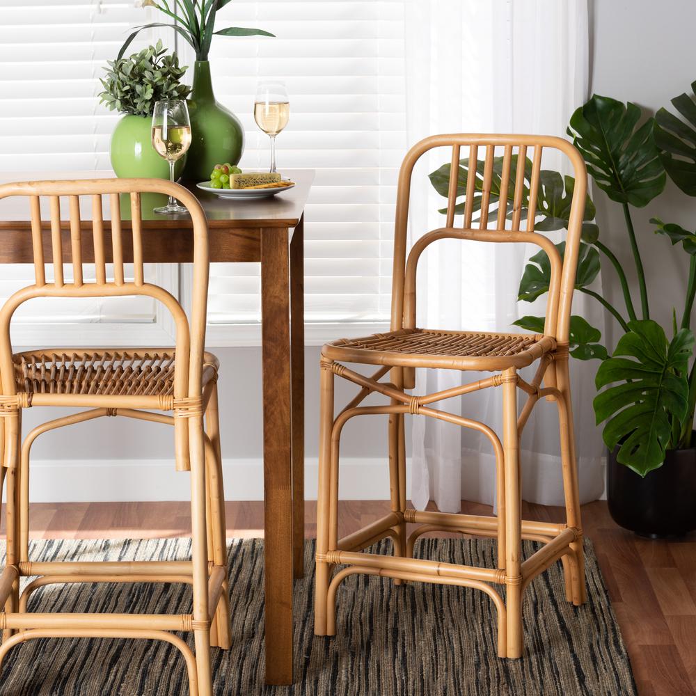 bali & pari Ivora Modern Bohemian Natural Brown Rattan Counter Stool. Picture 18