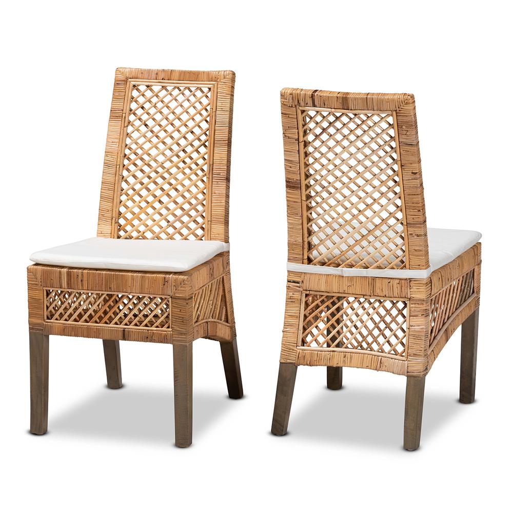 bali & pari Argos Modern Bohemian  Natural Brown Rattan 2-Piece Dining Chair Set. Picture 10