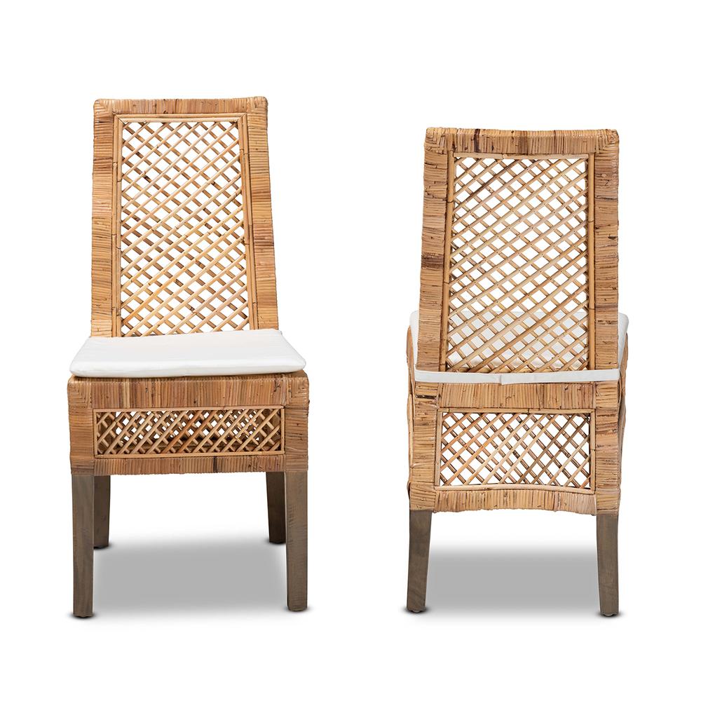 bali & pari Argos Modern Bohemian  Natural Brown Rattan 2-Piece Dining Chair Set. Picture 11