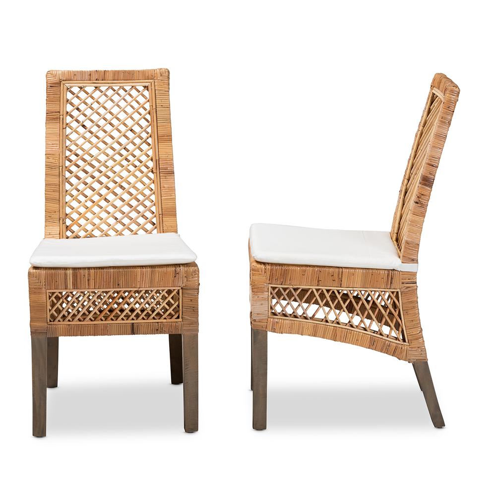 bali & pari Argos Modern Bohemian  Natural Brown Rattan 2-Piece Dining Chair Set. Picture 12