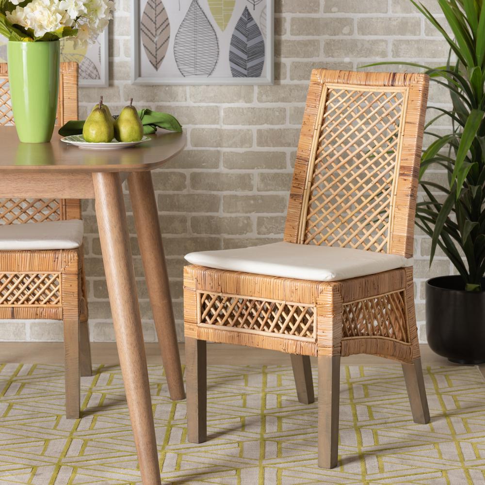 bali & pari Argos Modern Bohemian  Natural Brown Rattan 2-Piece Dining Chair Set. Picture 16