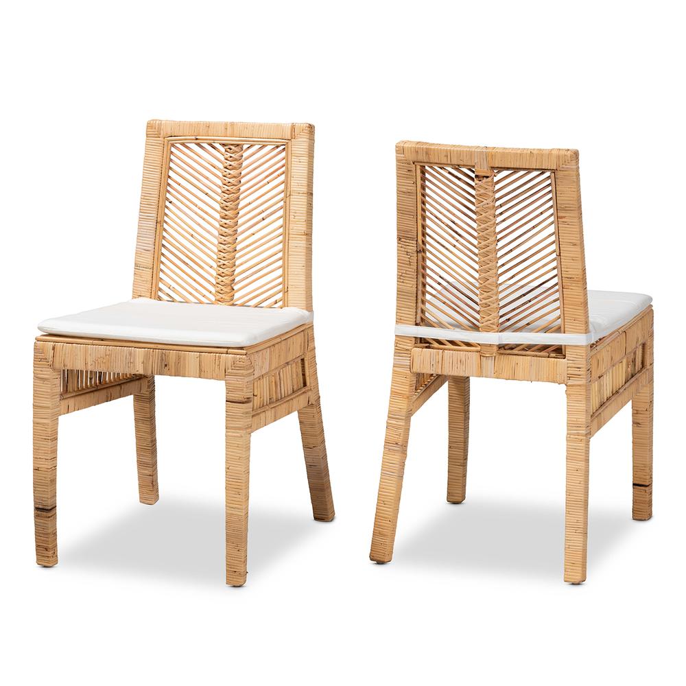 bali & pari Suci Modern Bohemian Natural Brown Rattan 2-Piece Dining Chair Set. Picture 10