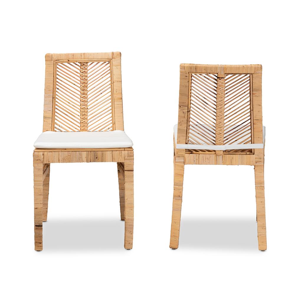 bali & pari Suci Modern Bohemian Natural Brown Rattan 2-Piece Dining Chair Set. Picture 11