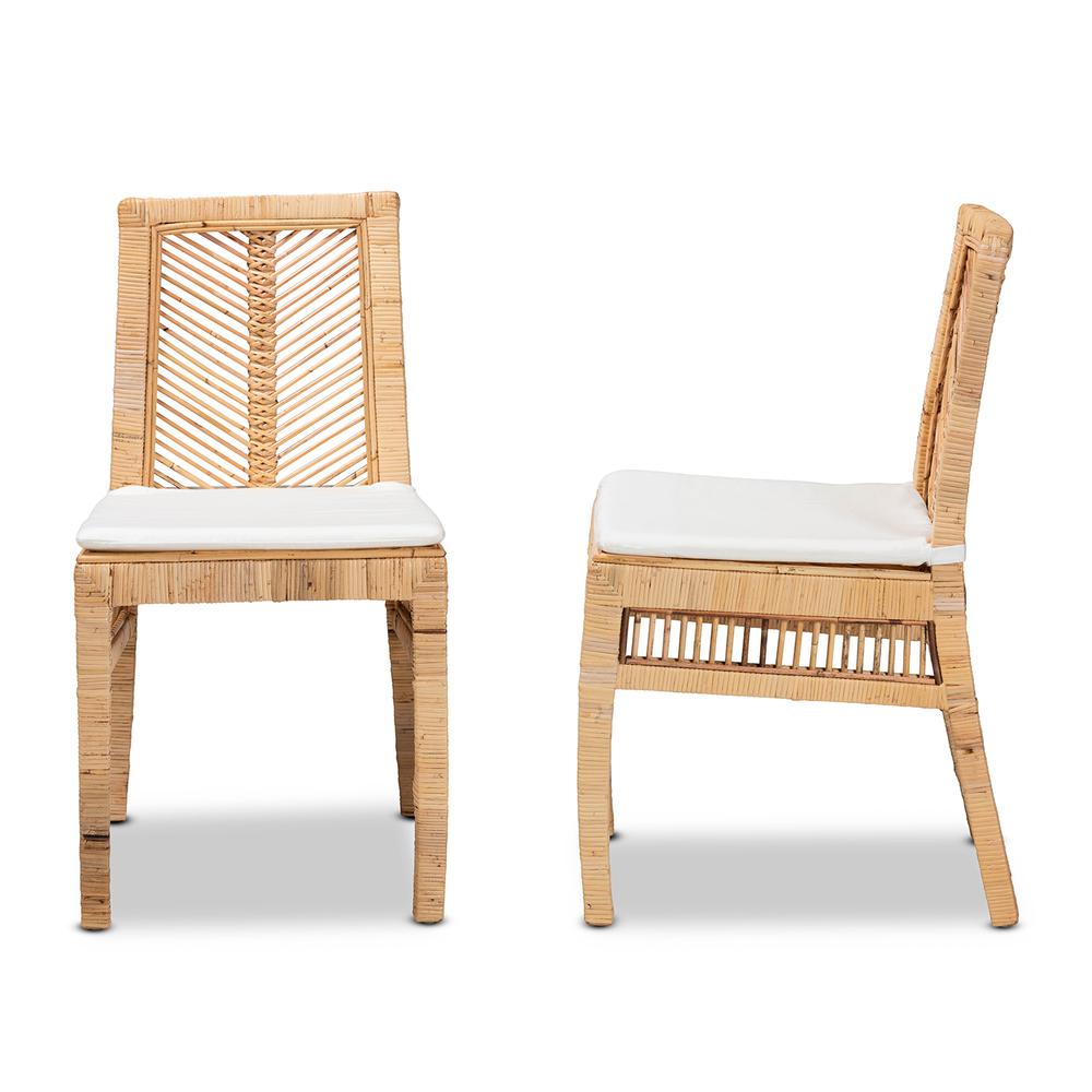 bali & pari Suci Modern Bohemian Natural Brown Rattan 2-Piece Dining Chair Set. Picture 12