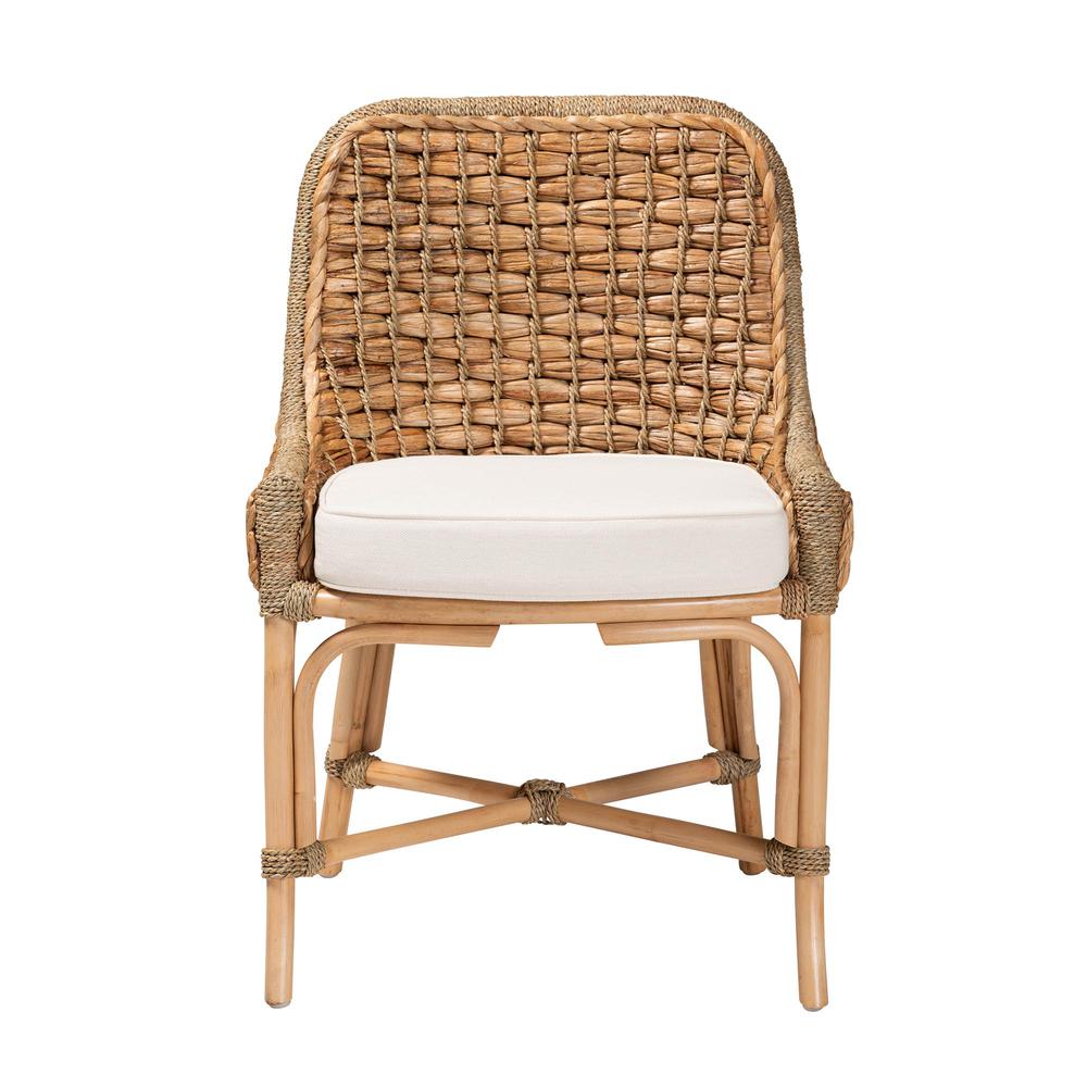Bohemian Natural Brown Woven Rattan Dining Side Chair With Cushion. Picture 12