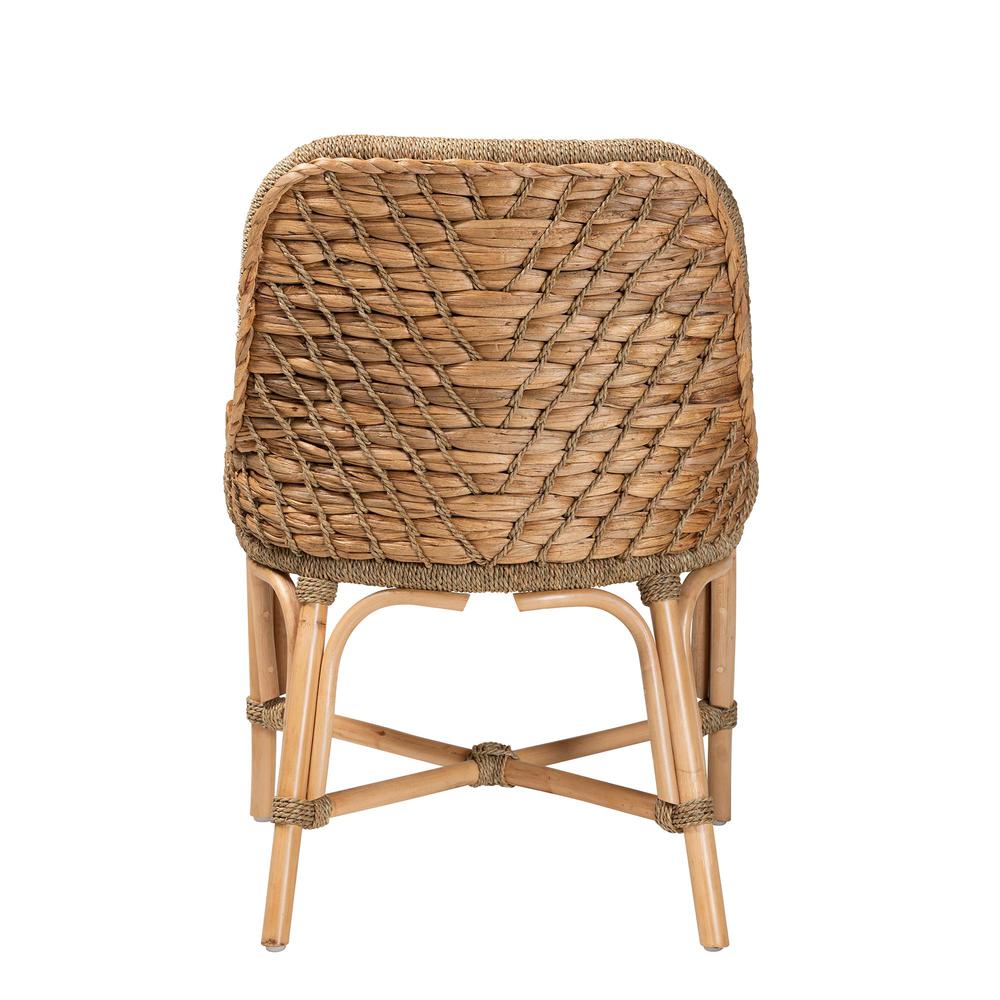 Bohemian Natural Brown Woven Rattan Dining Side Chair With Cushion. Picture 14