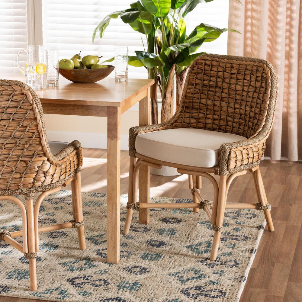 Bohemian Natural Brown Woven Rattan Dining Side Chair With Cushion. Picture 18