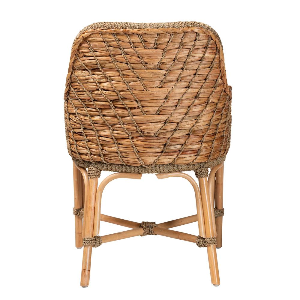 Bohemian Natural Brown Woven Rattan Dining Arm Chair with Cushion. Picture 14